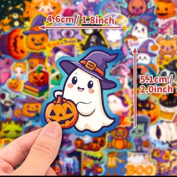 Orange Halloween party vinyl sticker 50 piece multicolored bear cat pumpkin set - Picture 2 of 8